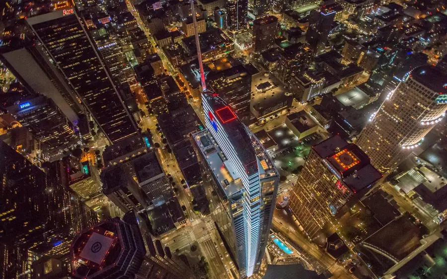 The street grid of Los Angeles lit up at night